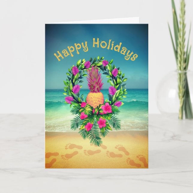 Tarjeta De Agradecimiento Personalized Tropical Pineapple Wreath Holiday (Anverso)