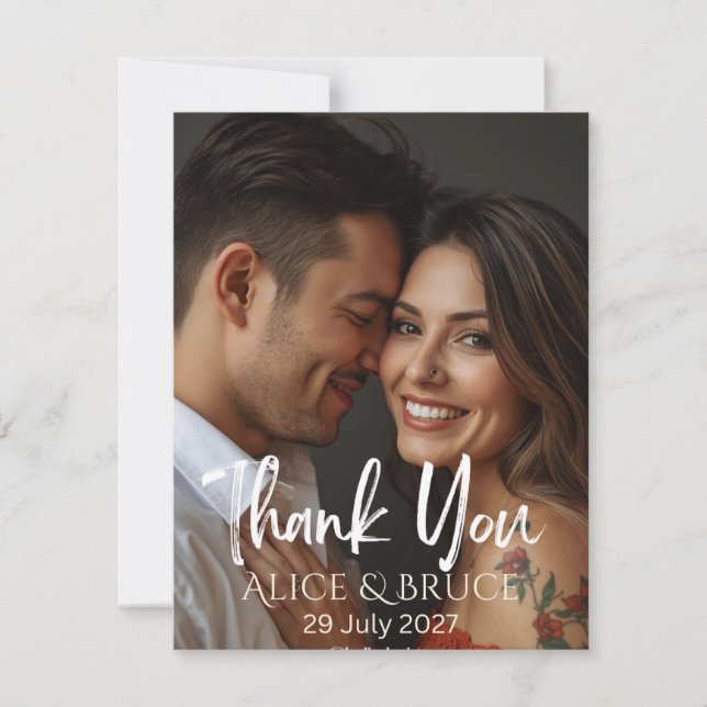 Tarjeta De Agradecimiento Personalized Wedding Thank You Card with Photo  (Anverso)