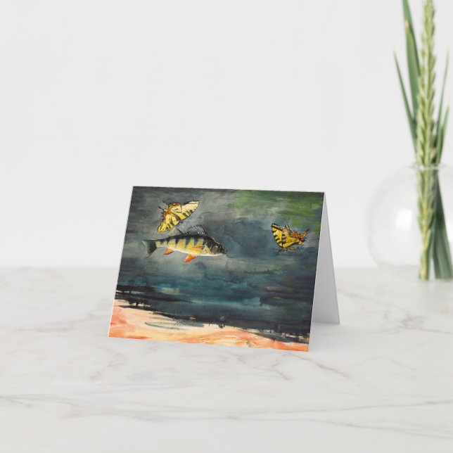 Tarjeta De Agradecimiento Pescado y mariposas por Winslow Homer (Anverso)