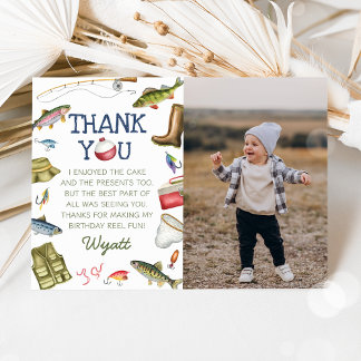 Tarjeta De Agradecimiento Pescador O-Fish-Ally foto de cumpleaños de un niño