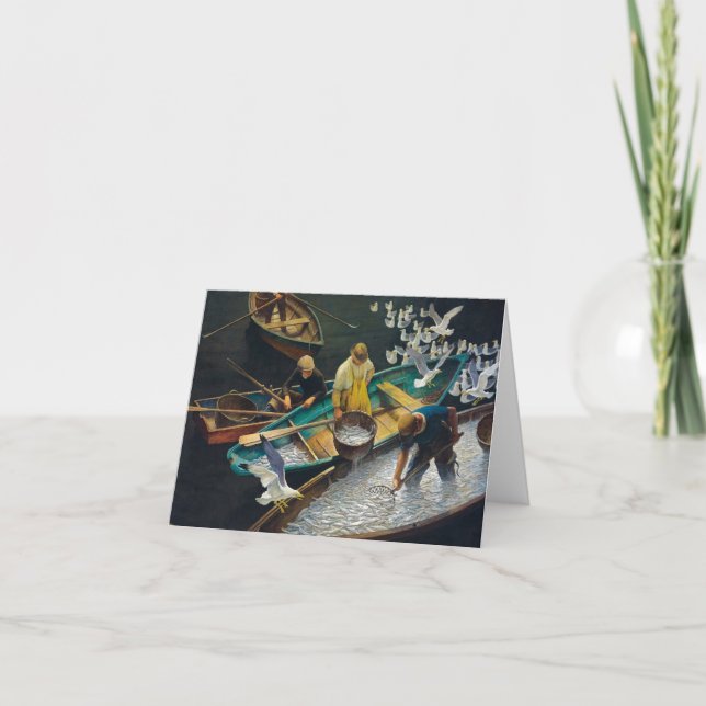 Tarjeta De Agradecimiento Pescadores del puerto oscuro por Newell Convers Wy (Anverso)