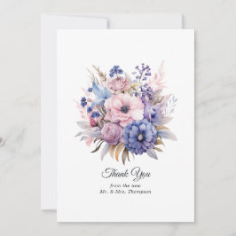 Tarjeta De Agradecimiento Petal Pink, Cornflower Blue y Mauve Purple Boda
