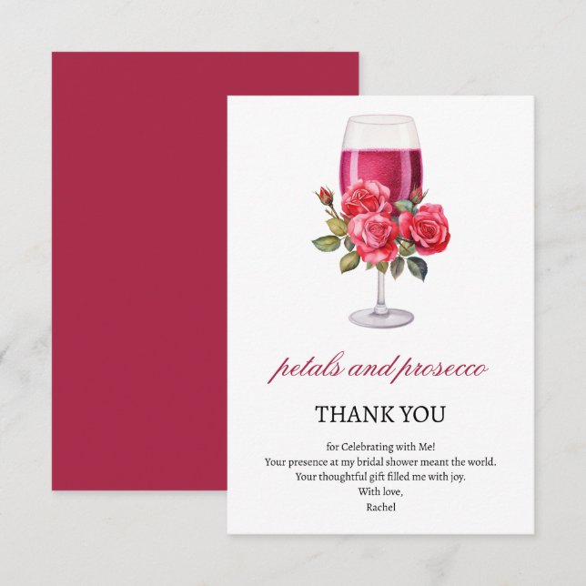 Tarjeta De Agradecimiento Petales elegantes y ducha de novia Prosecco (Anverso / Reverso)
