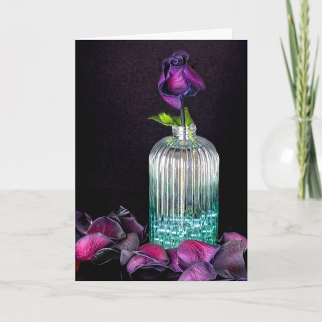 Tarjeta De Agradecimiento Pétalos de Rosa morado (Anverso)