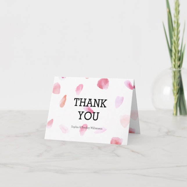 Tarjeta De Agradecimiento Pétalos de Rosa románticos Gracias (Anverso)