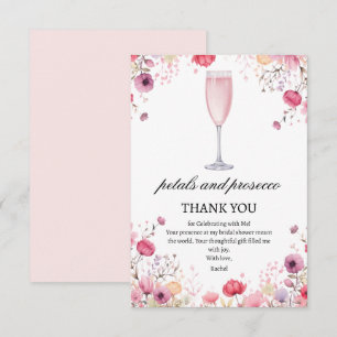Tarjeta De Agradecimiento Pétalos rosados y brindis de Prosecco en la desped