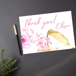 Tarjeta De Agradecimiento Pétalos y ducha de novia rosa Prosecco