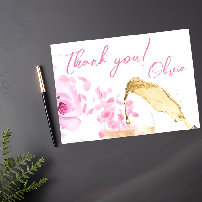 Tarjeta De Agradecimiento Pétalos y ducha de novia rosa Prosecco (Subido por el creador)