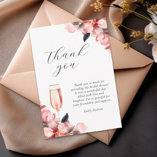 Tarjeta De Agradecimiento Pétalos y Prosecco Floral Desayuno de Novia