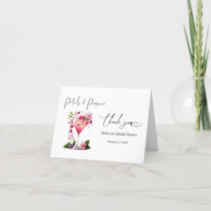 Tarjeta De Agradecimiento Pétalos y Prosecco Rosa Floral Té de Novia
