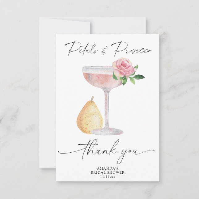 Tarjeta De Agradecimiento Petals y Prosecco - gracias a la ducha de novia (Anverso)
