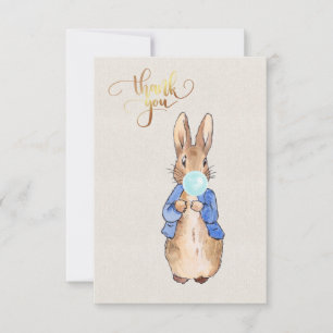 Tarjeta De Agradecimiento Peter, el conejo que sopla la burbuja azul