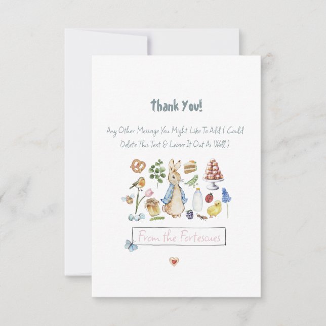 Tarjeta De Agradecimiento peter personalizado del conejo (Anverso)