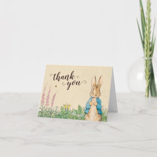 Tarjeta De Agradecimiento Peter Rabbit | Boy Baby Shower Gracias (Anverso)