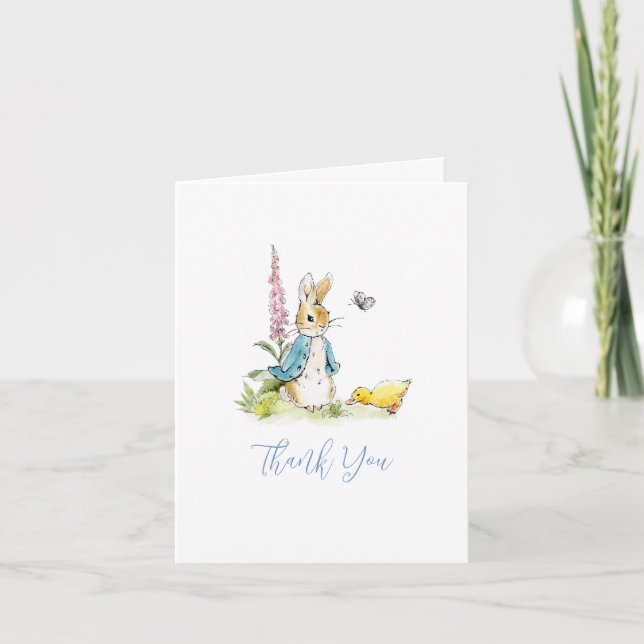 Tarjeta De Agradecimiento Peter Rabbit Boy Bebé ducha plegada Gracias (Anverso)