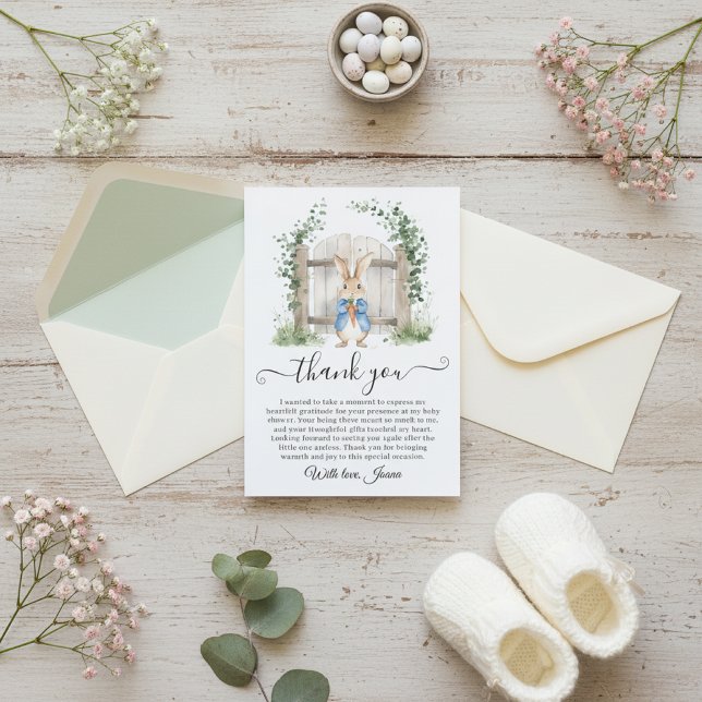 Tarjeta De Agradecimiento Peter Rabbit Garden Gate Greenery Baby Shower  (Subido por el creador)