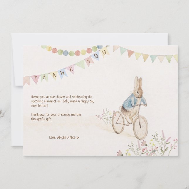 Tarjeta De Agradecimiento Peter the Rabbit Bunny Gender Neutral Books Baby (Anverso)