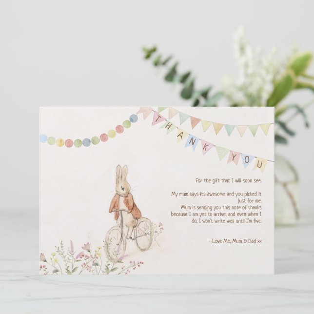 Tarjeta De Agradecimiento Peter the Rabbit Bunny Gender Neutral Books Baby (Anverso de pie)