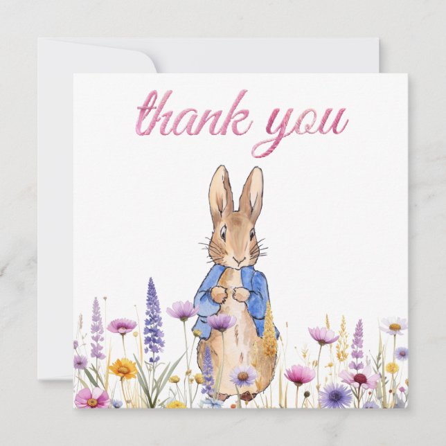 Tarjeta De Agradecimiento Peter the rabbit in field of wildflowers (Anverso)