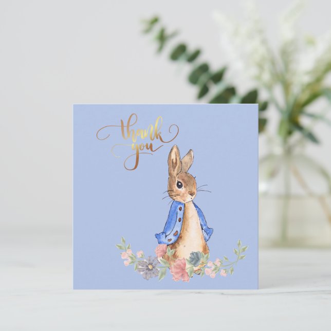 Tarjeta De Agradecimiento Peter the Rabbit with Gold Gracias Textos (Anverso de pie)