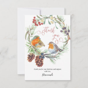 Tarjeta De Agradecimiento Petirrojo de Invierno y Caligrafía de Corona de Pi