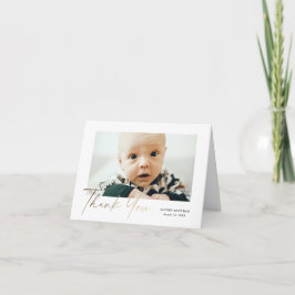 Tarjeta De Agradecimiento Petite elegant Gold Script Baby Photo