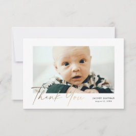 Tarjeta De Agradecimiento Petite elegant Gold Script Baby Photo