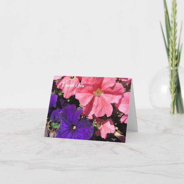 Tarjeta De Agradecimiento Petunias rosadas y moradas (Anverso)
