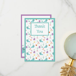 Tarjeta De Agradecimiento Pez Cute Pulpo Verde Menta Niño Niña