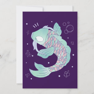 Tarjeta De Agradecimiento Pez Koi Pastel Arte Popular Caprichoso Subacuáti