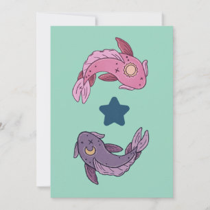 Tarjeta De Agradecimiento Pez Koi Sol y Luna Arte Celestial de Piscis