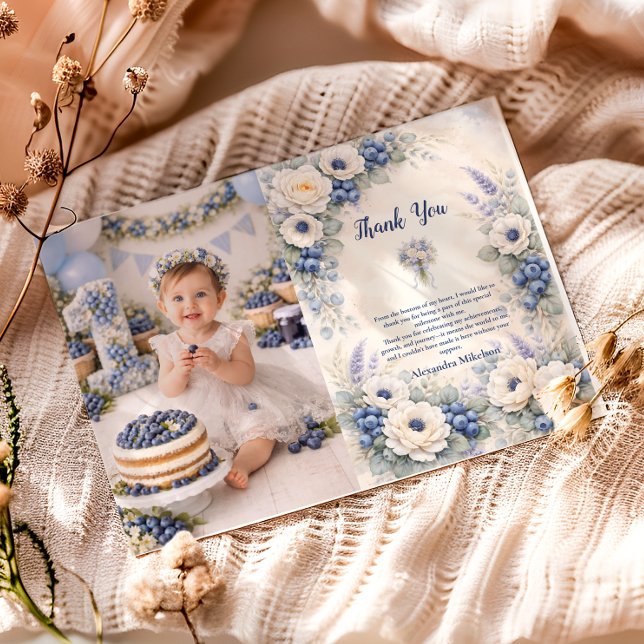 Tarjeta De Agradecimiento Photo Berry First Storybook Garden 1st Birthday (Subido por el creador)