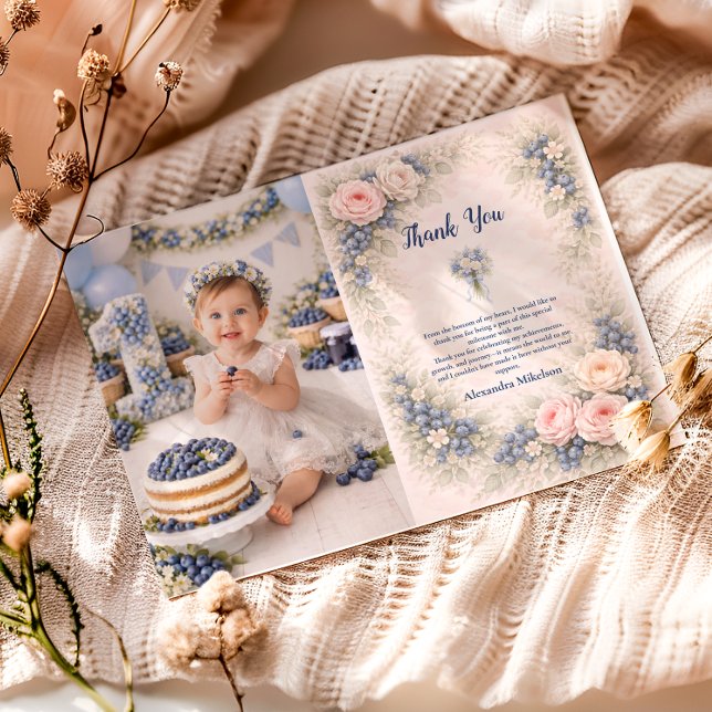 Tarjeta De Agradecimiento Photo Blueberry Berry First Garden 1st Birthday (Subido por el creador)