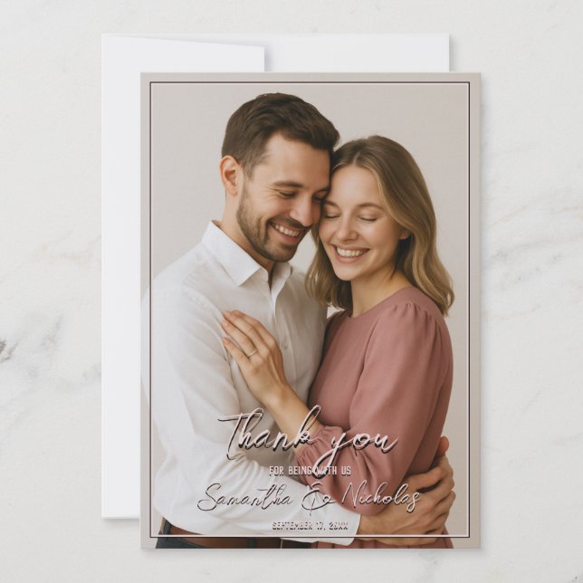 Tarjeta De Agradecimiento Photo & Calligraphy Minimalist Blush (Anverso)