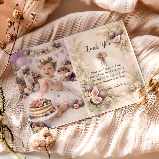 Tarjeta De Agradecimiento Photo Fig Garden Floral 1st Birthday (Subido por el creador)