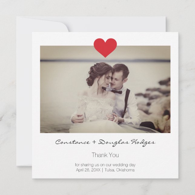Tarjeta De Agradecimiento Photo Instant with Heart Romantic Wedding Couple (Anverso)