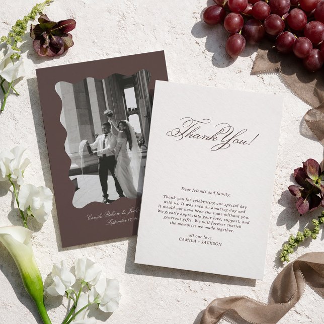 Tarjeta De Agradecimiento Photo Ivory and Brown Wedding  (Subido por el creador)