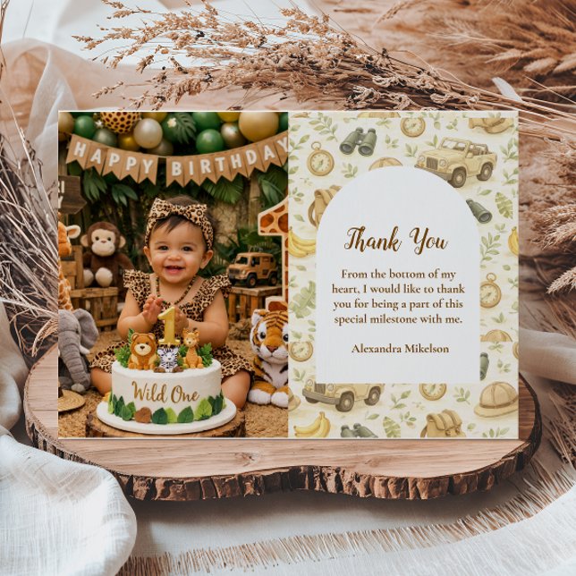 Tarjeta De Agradecimiento Photo Neutral Safari Animals Wild One First Birthd (Subido por el creador)