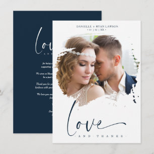 Tarjeta De Agradecimiento Photo Newlyweds Couple Modern Brushstoke Wedding