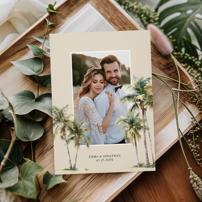 Tarjeta De Agradecimiento Photo Palm Tree Wedding Coastal Thank You (Subido por el creador)