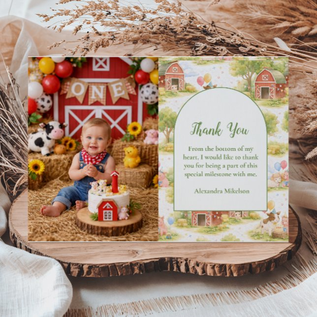 Tarjeta De Agradecimiento Photo Pastel Farm Animals Barnyard 1st Birthday (Subido por el creador)