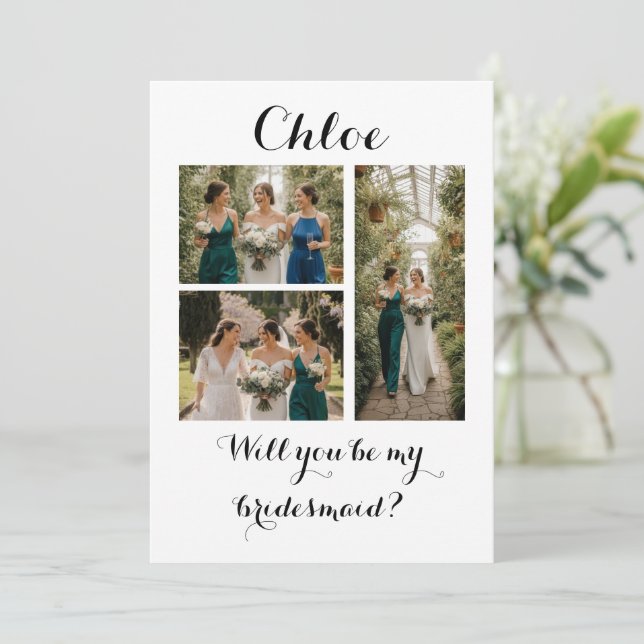 Tarjeta De Agradecimiento  Photo Strip 3 Pictures Bridesmaid Proposal Card (Anverso de pie)