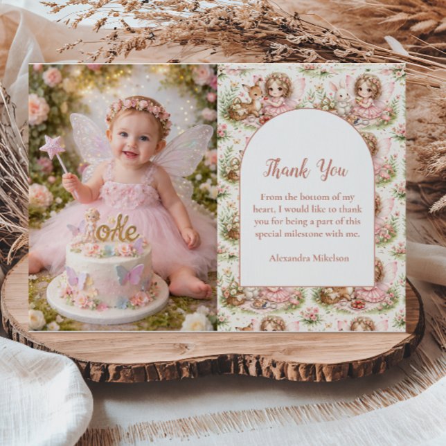 Tarjeta De Agradecimiento Photo Whimsical Fairy First Birthday (Subido por el creador)