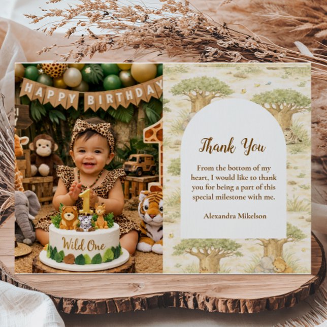 Tarjeta De Agradecimiento Photo Wild One Neutral Safari First Birthday (Subido por el creador)
