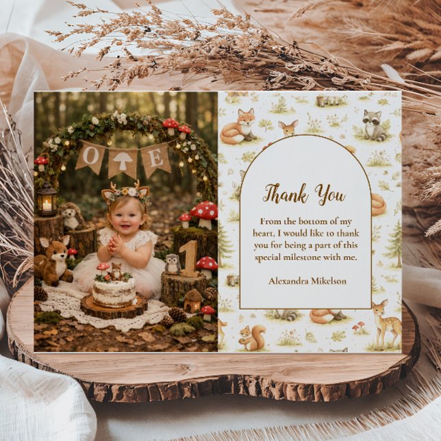 Tarjeta De Agradecimiento Photo Woodland Animals Wild One Birthday (Subido por el creador)