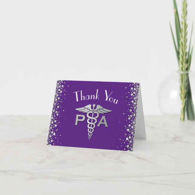 Tarjeta De Agradecimiento Physician Assistant PA Graduation Purple Silver (Anverso)