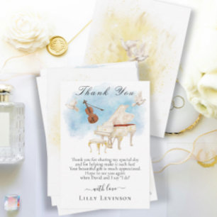 Tarjeta De Agradecimiento Piano elegante con violín y palomas