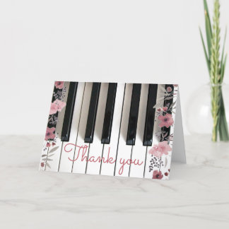 Tarjeta De Agradecimiento piano elegante teclado floral gracias