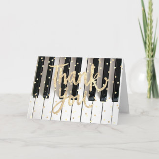 Tarjeta De Agradecimiento piano teclado Relieve metalizado de oro falso grac