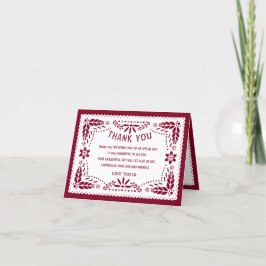 Tarjeta De Agradecimiento Picado de papel rojo púrpura mexicano QUINCEAÑERA